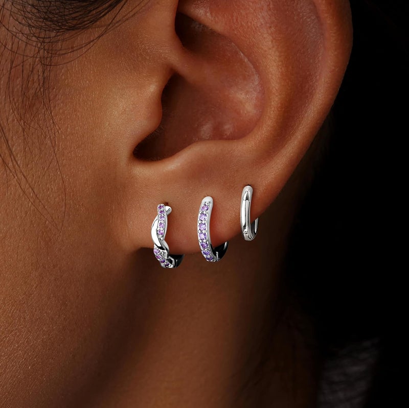 Inerney 14K Gold Plated Huggie Hoop Earrings for Women, Small Sterling Silver Earring Set Hypoallergenic Cartilage Helix Stacks, Mini Dainty Cute Trendy Birthstone Jewelry Gift for Multiple Piercings - Image 4